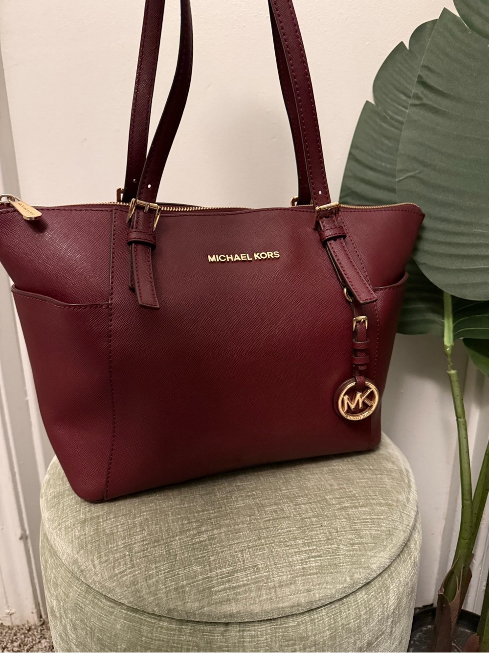 LIKE- NEW Michael Kors Charlotte Large Top Zip Tote Dark Cherry